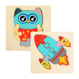 Brinquedo Infantil Didático Quebra Cabeça 3D - Coruja e Foguete